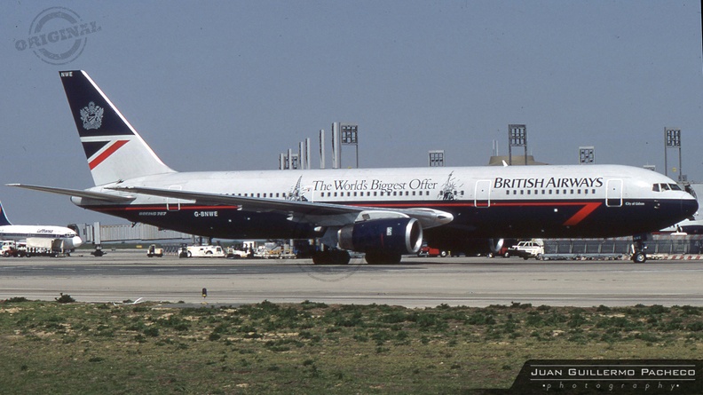 ► Model: Boeing 767-336(ER)
► Airline: British Airways
► Reg: G-BNWE
► MSN: 24337
► Source: Slide Collection ® (Juan Guillermo Pacheco) G-BNWE.jpg